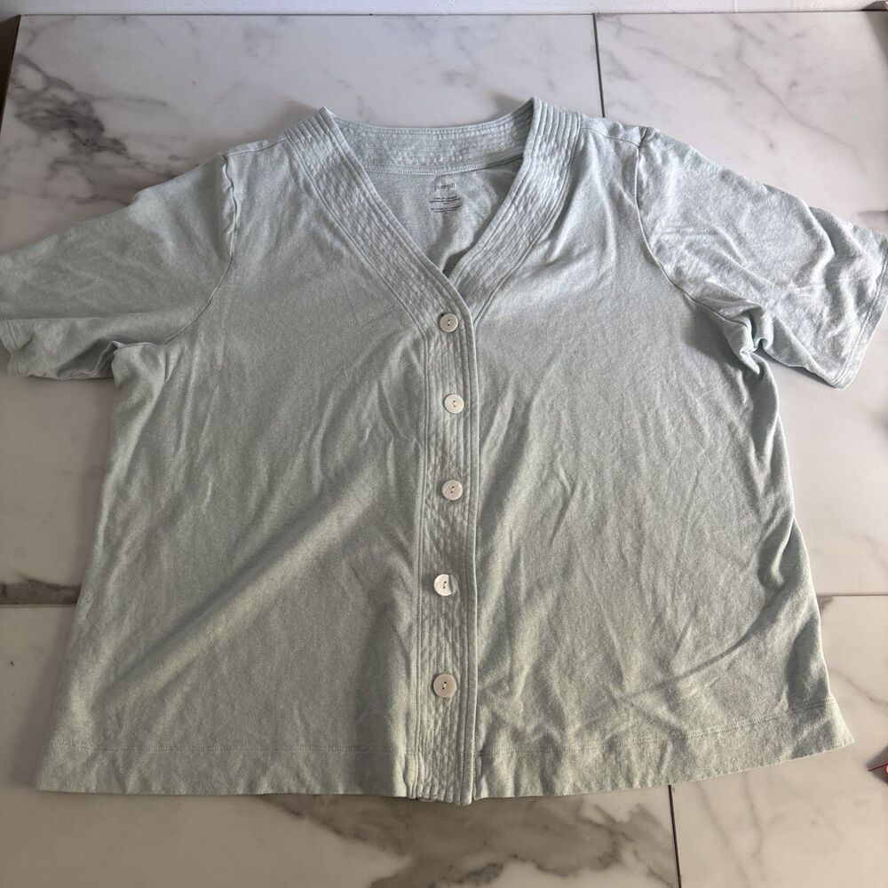 J.Jill Pure Jill 2X Mint Sage Hemp Cotton V Neck Button Top Minimalist Coastal